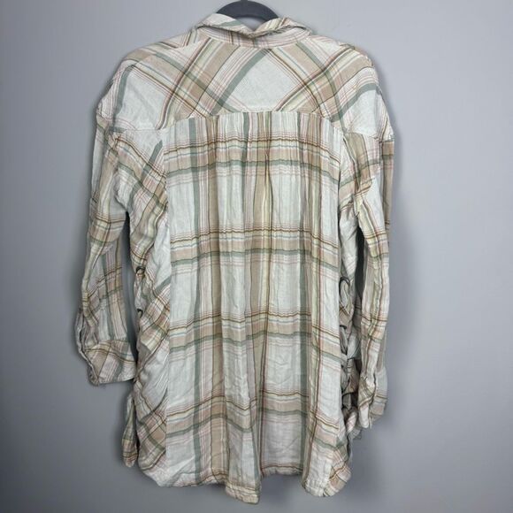 FREE PEOPLE | Nordic Oversized Plaid Button-Up Tunic Shirt Women’s Size Small - Picture 10 of 11